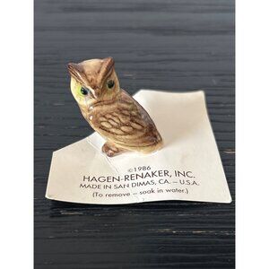 VTG Hagen-Renaker Mini Owl Figurine Porcelain 1986 USA Paper Tag Attached 1"